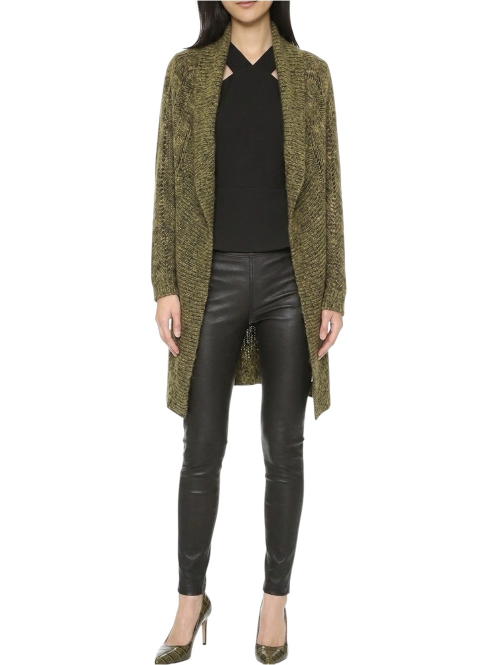 Le Chateau Olive Green Mohair Cardigan Sweater Size S-M - Picture 2 of 11